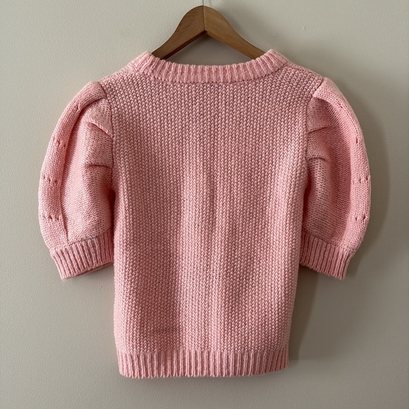 English Factory Short Puff Pleated Sleeve Sweater Chunky Knit Pale Pink Size XS - Picture 7 of 12